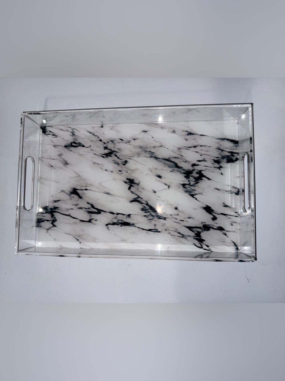 Marble-Pattern Acrylic Serving Tray - Clear with White/Black Marble
